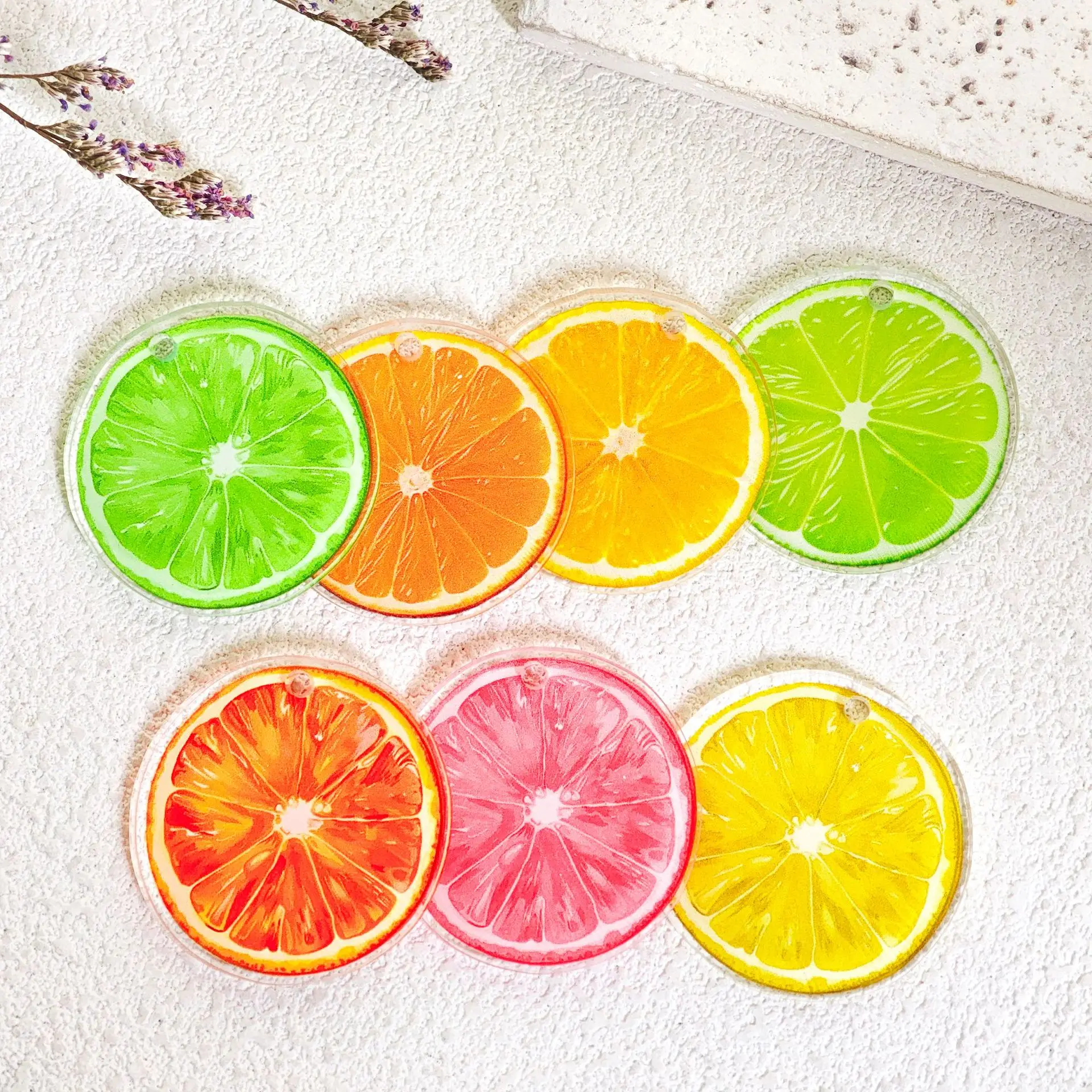 100PCS Acrylic Lemon Slices Fruit Orange 35MM Resin DIY Bag Pendant Keychain Accessories Materials Crafts