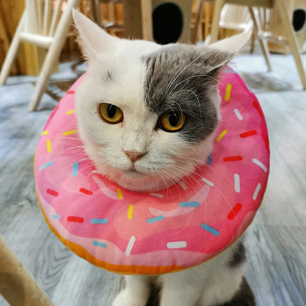 Adjustable Pet Donut Pet Cat Collar Recovery Cone Adjustable Cotton Blends Neck Recover Cat Dog Printed Pet Protection Collar