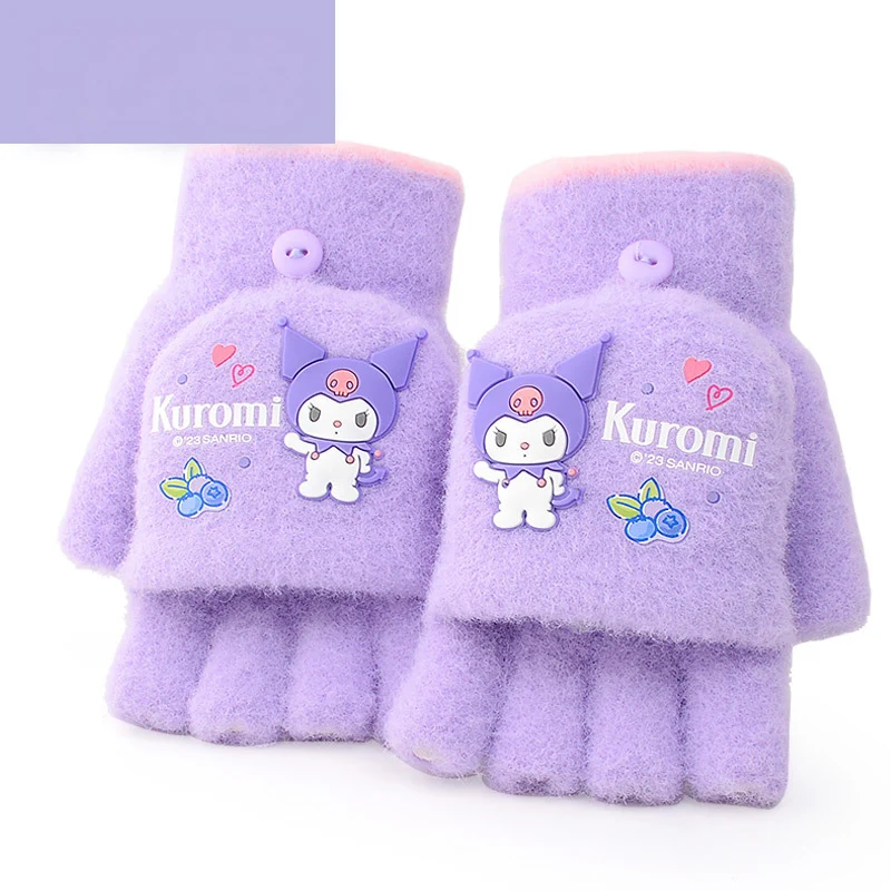 ถุงมือ Kawaii SANRIO Kuromi My Melody ถุงมือฤดูหนาวป้องกันความหนาวเย็นถุงมือนิ้วมือที่หน้าจอผ้ากำมะหยี่ให้ความอบอุ่นสำหรับเด็กวัยหัดเดินของขวัญคริสต์มาส