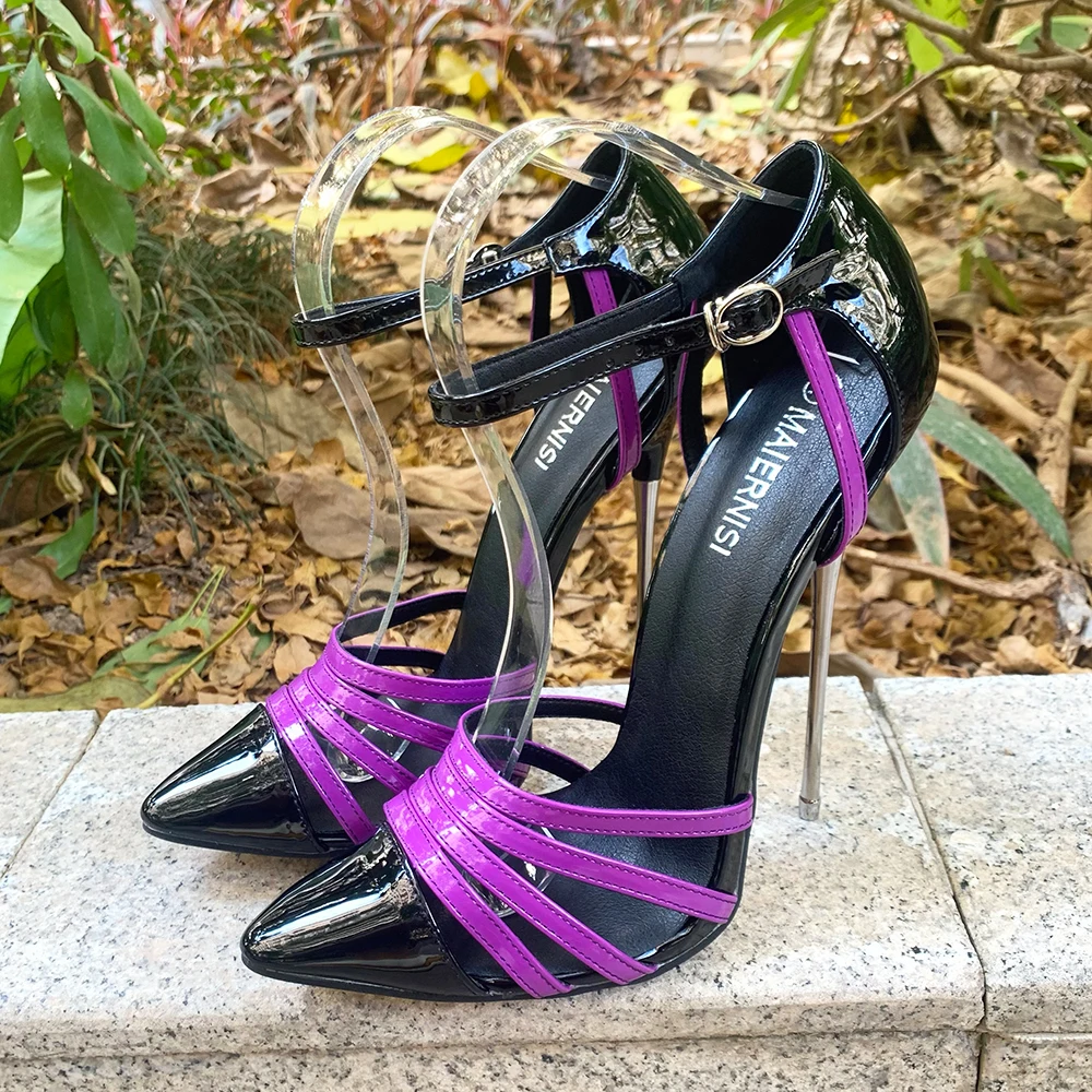 Women Sexy Pumps 16cm Extreme Metal High Heels Purple Fashion Stilettos Fetish Cross Dresser Model Show Party Man Unisex Shoes