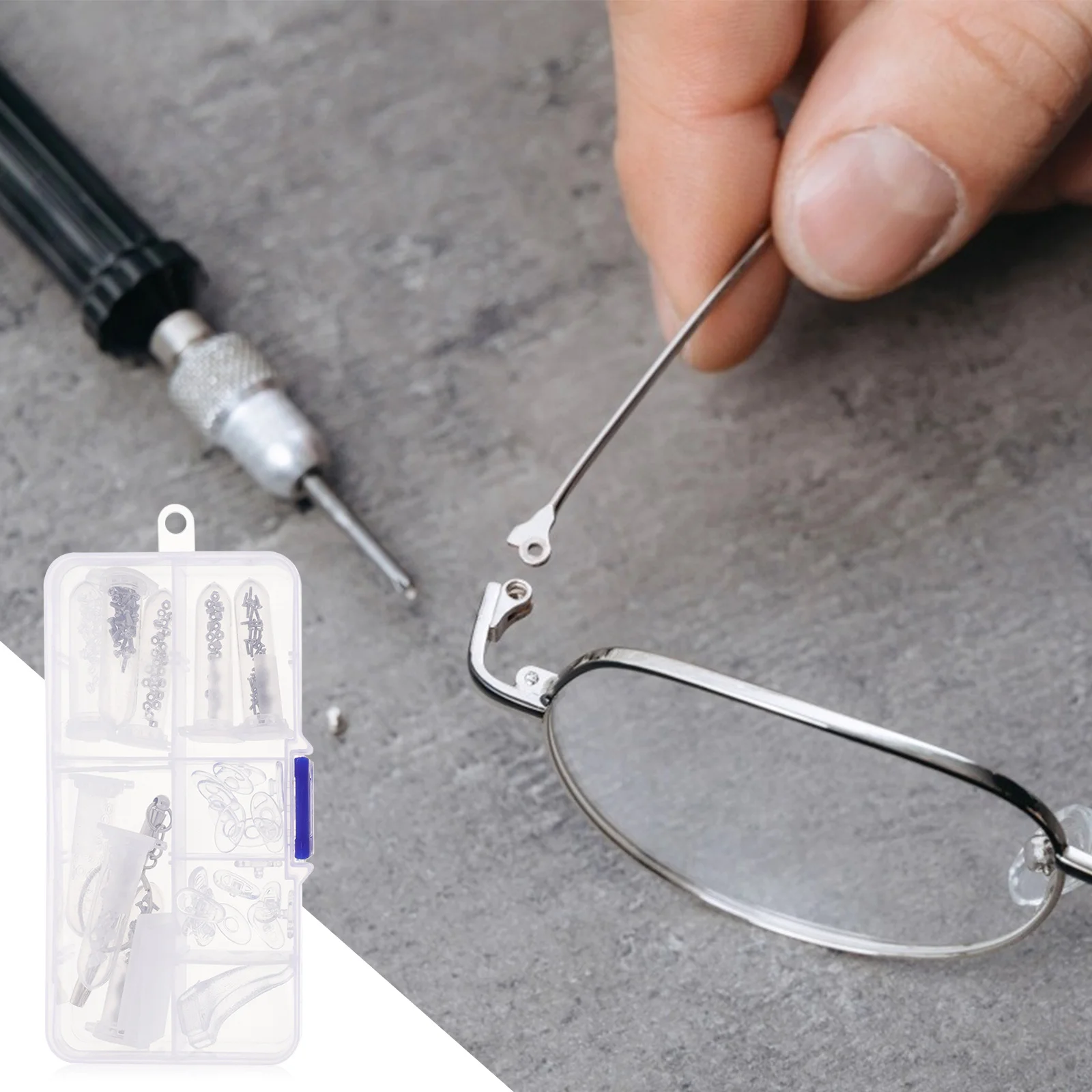 مجموعة واحدة من أدوات إصلاح النظارات، ملحقات النظارات تتضمن وسادات الأنف ومسامير الأذن وأدوات مدمجة وخفيفة الوزن لساعات النظارات #5