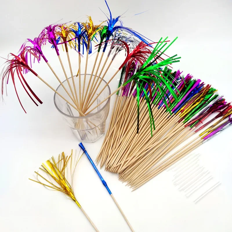 

40Pcs Disposable Tableware Wood Rainbow Fireworks Fruit Desserts Forks Wedding Birthday Party Cocktail Drinks Decoration