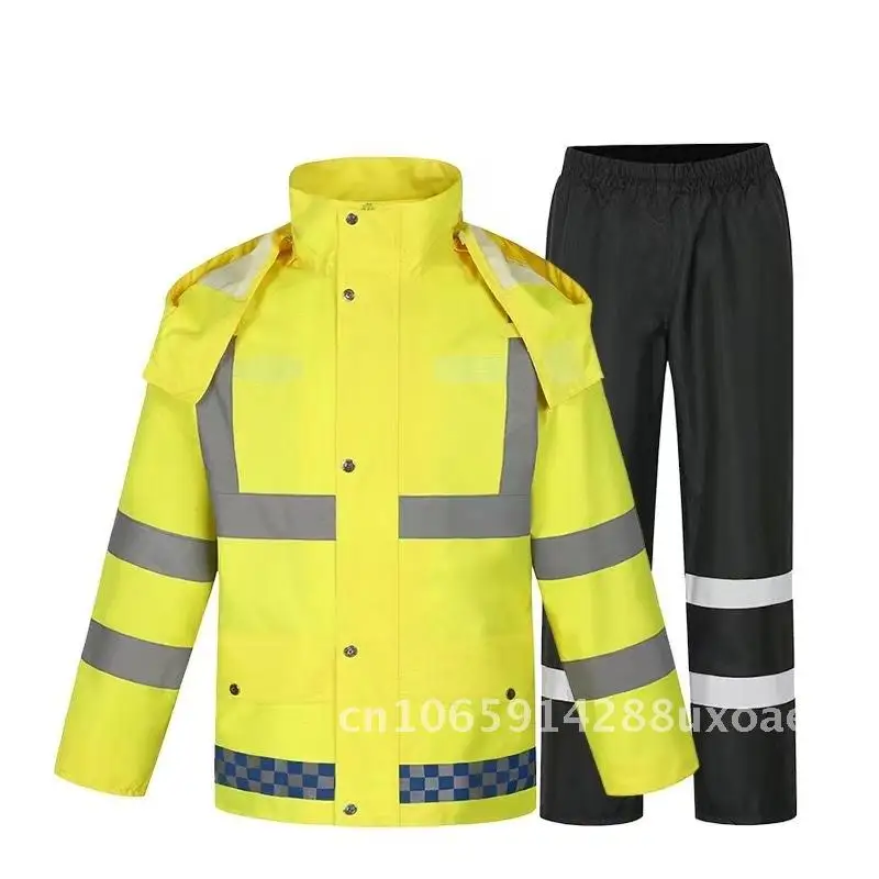 

300D Oxford Cloth Raincoat Suit Adult Flood Prevention Rescue Reflective Thickened Two-Piece Rain Gear for Hiking