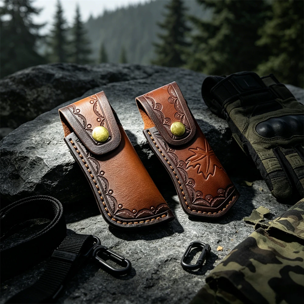 1PC Multipurpose Sheath Holster Storage Bag Holder for Folding Knife Leather Sheath Belt Loop Case Outdoor Carry Equipment