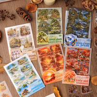 6 pcs Large size travel landscape PET film cut stickers hand tent Creative collage DIY stickers hand made Collage material