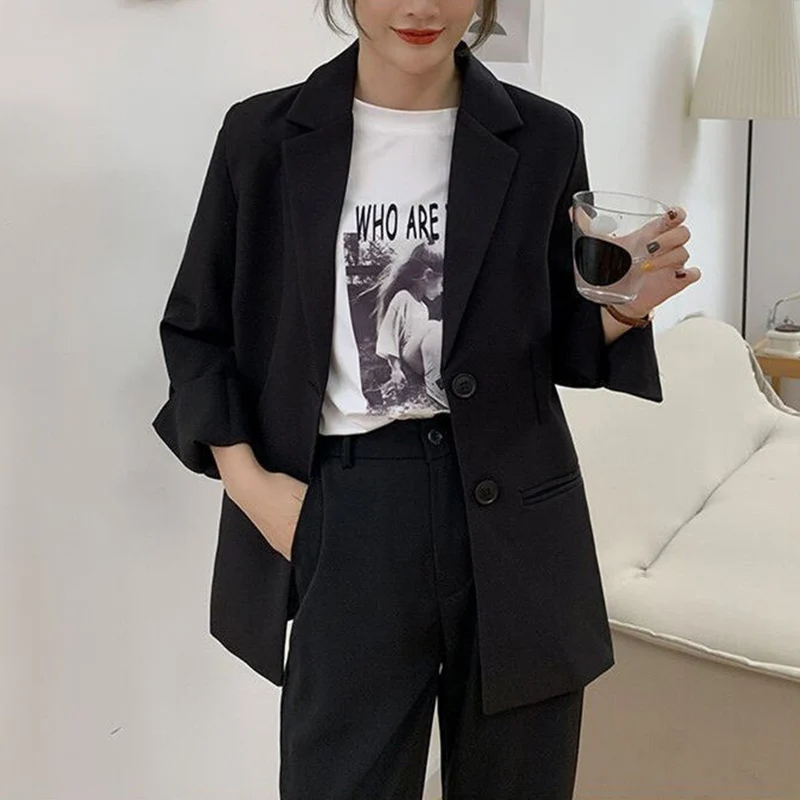 

Temperament Black Business Blazers for Women Long Sleeve Notched Collar Suit Jacket Autumn New Korean Casual All Match Outerwear