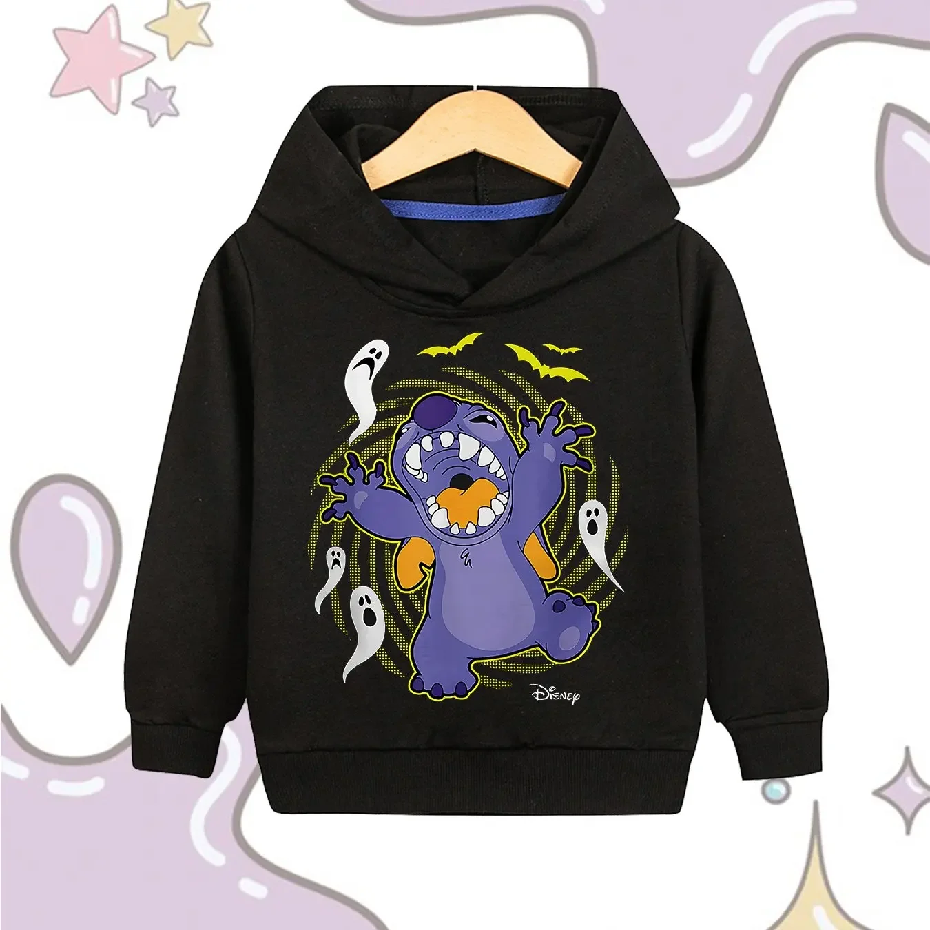 

Disney's Cute Stitch Halloween Design Features Playful Cartoon Prints of Monsters Ghosts Warm Sweaters for Boys Girls in Winter