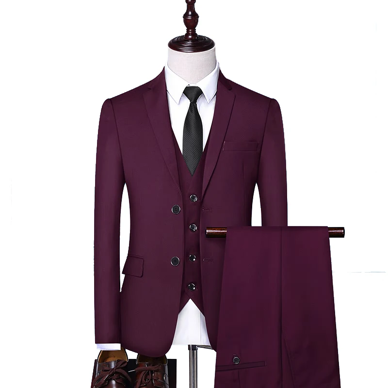 Formal Business Wedding 3 Pieces Suit Set / Male 2023 Blazers Jacket Pants Vest Trousers Dress Waistcoat