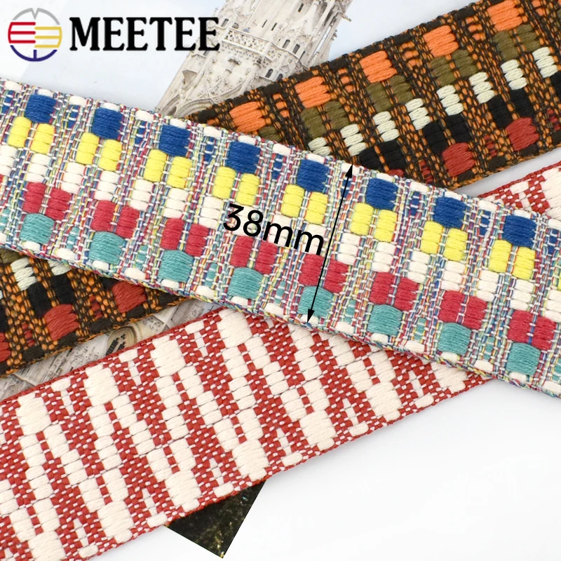 2/3/5Yards Meetee 38mm Polyester Jacquard Webbing Sewing Bag Strap Ethnic Ribbon Belt Band Backpack Decor Tape Trim Accessories