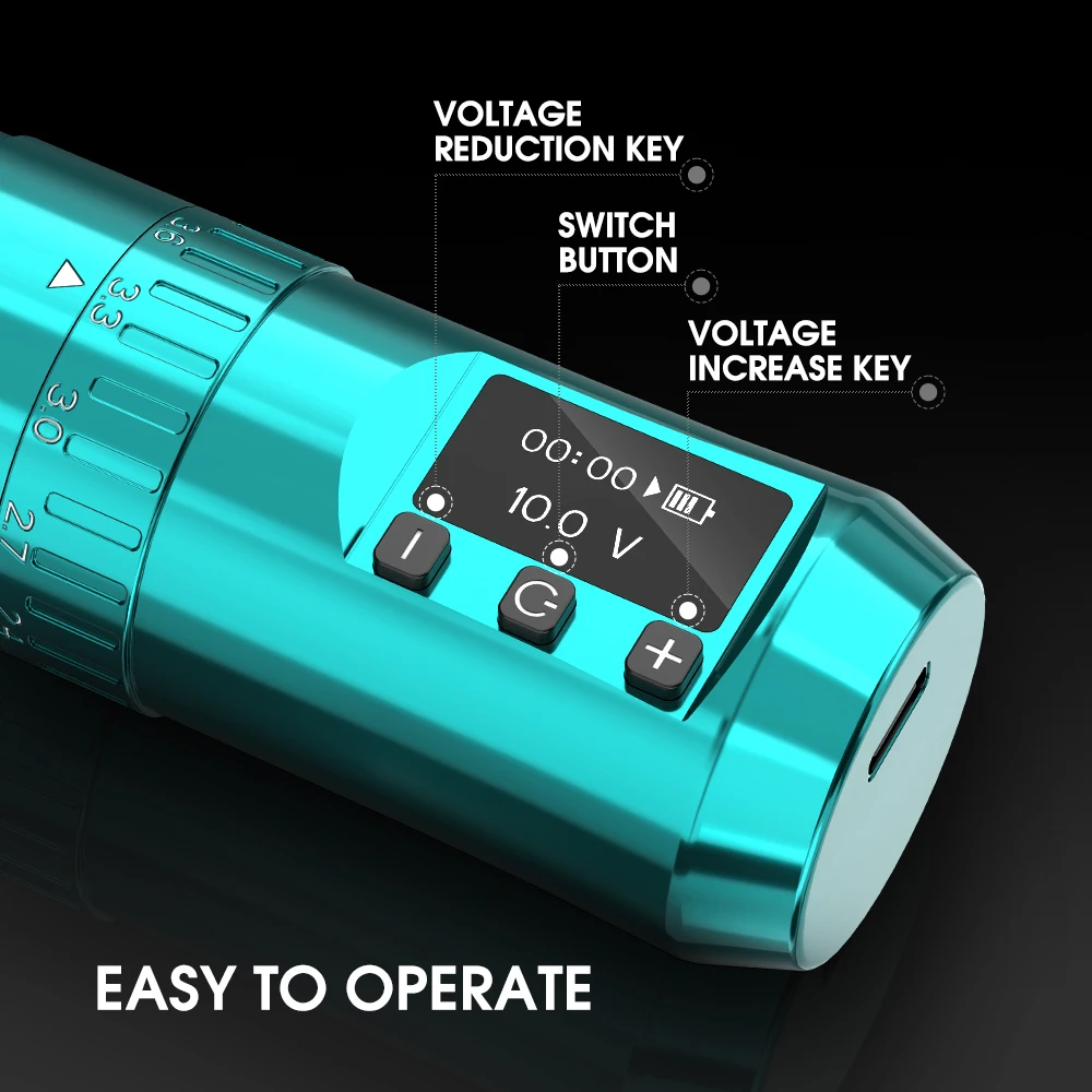 T-Rex wireless tattoo pen machine gun rotating coreless motor, 7 strokes, length 2.4mm-4.2mm, optional digital voltage display