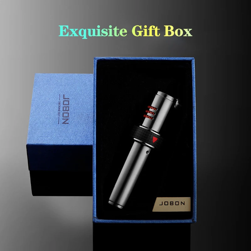 JOBON Creative Metal Outdoor Windproof Butane Gas Lighter Blue Flame Turbo 3 Torch Jet Wheel Type Ignition Cigar Lighter