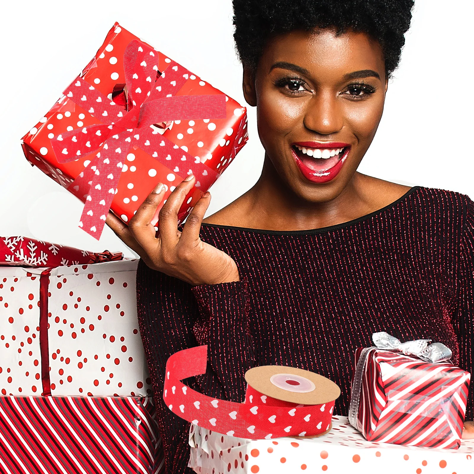 

1 Roll Love Heart Ribbon Dense Weave No Fray Valentine Gift Wrapping Craft Decor for Wedding Party DIY Bow Making