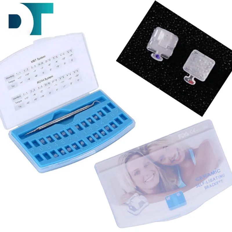 Dentst 20Pcs/set Orthodontic Dental Self-Ligating Ceramic Bracket Brace Roth / MBT 0.022 With Hook 3-4-5+ Dentist Tool