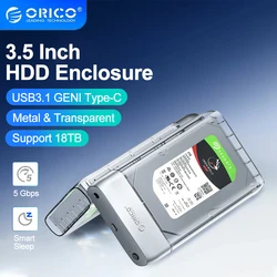 ORICO-carcasa de Metal transparente para disco duro, accesorio de 2,5/3,5 pulgadas, tipo C, 5Gbps, compatible con hibernación automática para ordenadores portátiles