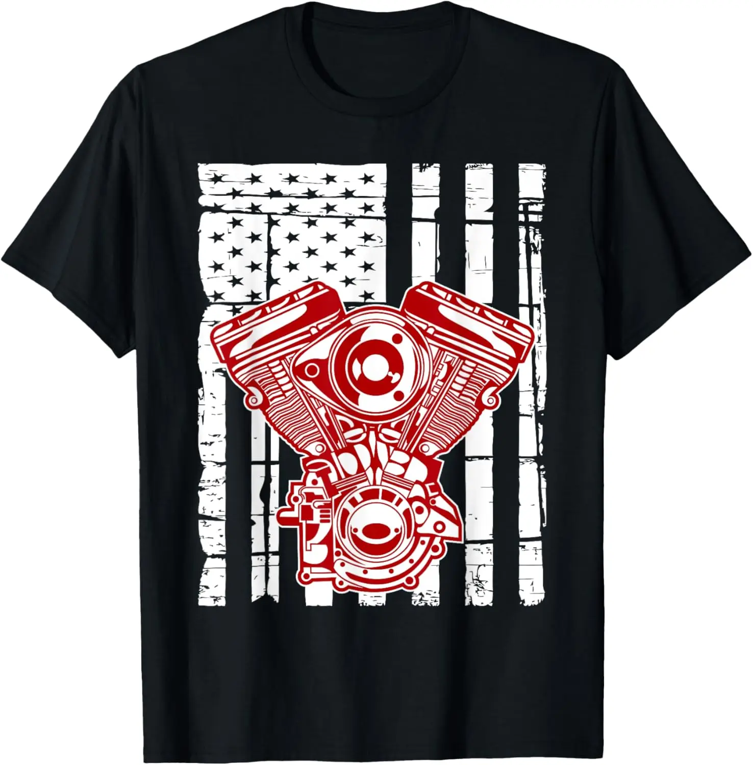 

Distressed American flag Motorcycle Engine T-Shirt T-Shirt