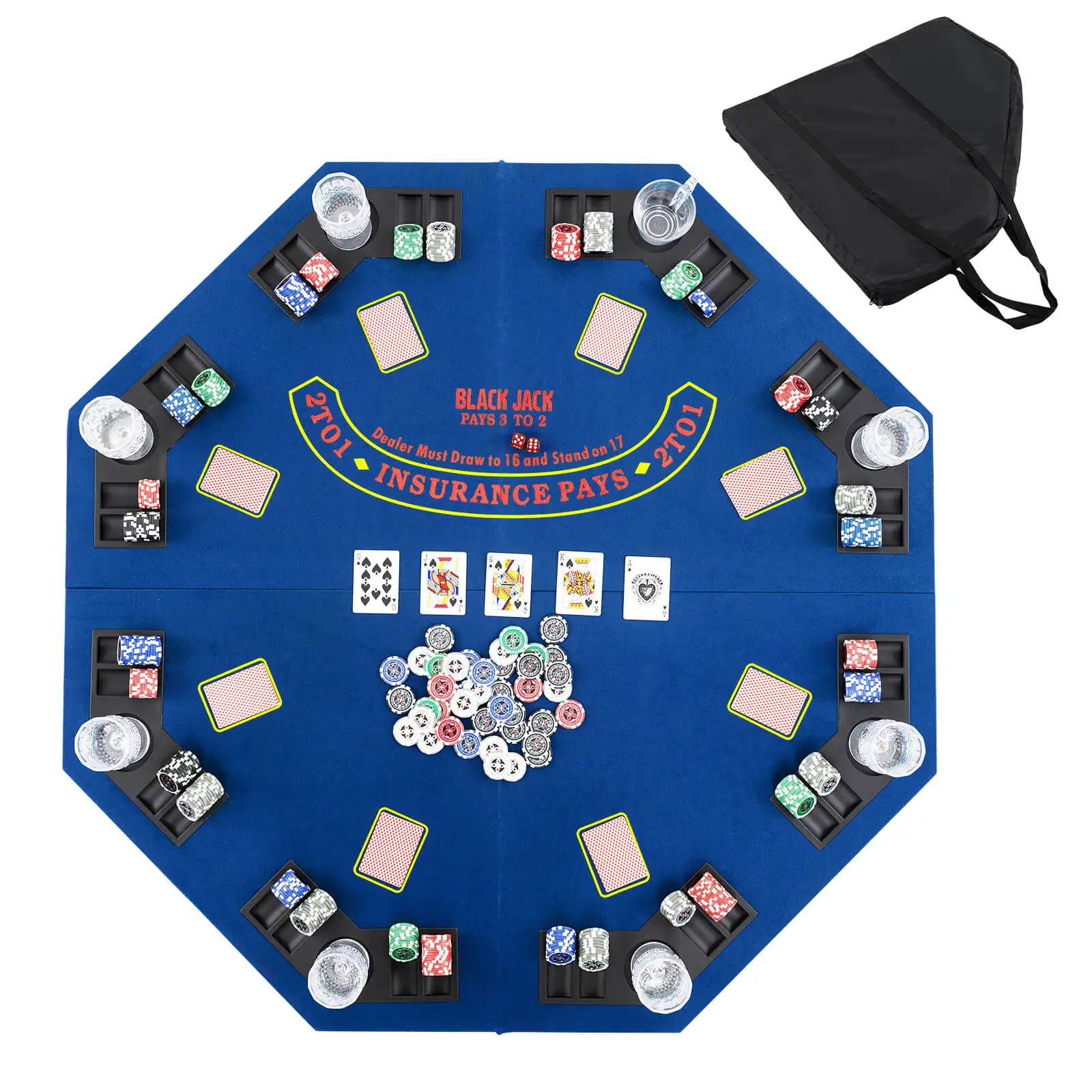 8-Player Portable Poker Table Top w/Cup Holders & Chip Trays Carrying Bag