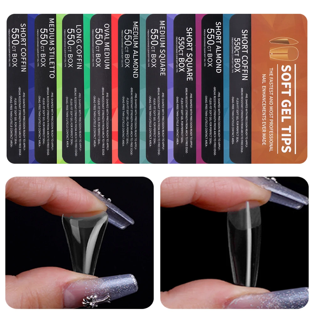 550Pcs Full Cover False Nail Tips Half Matte Wearable Fake Nails Pre Shaped Fake Nail Tips for DIY Nail Tips Art