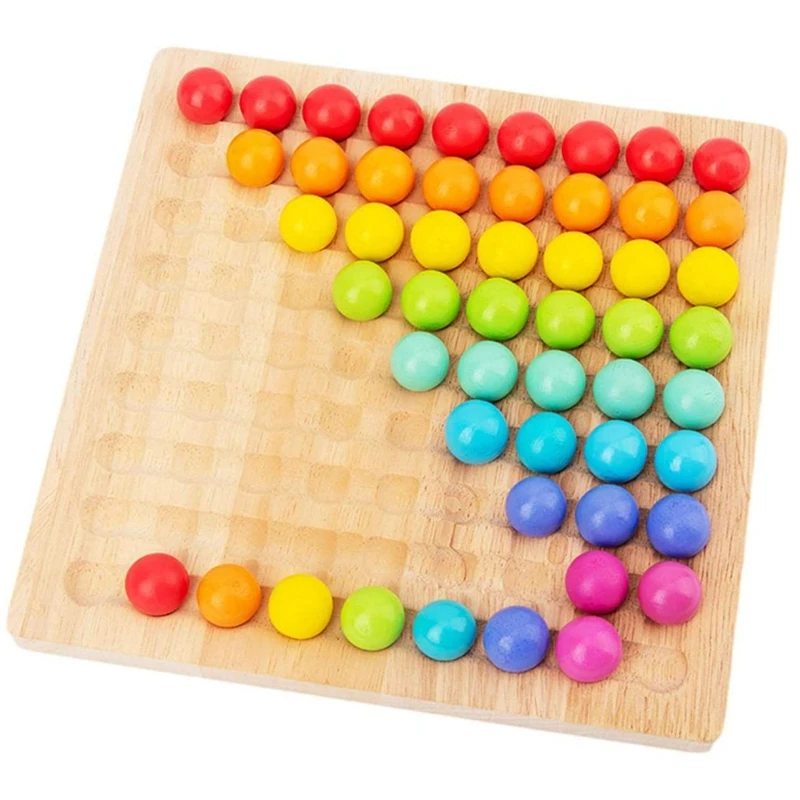 Grânulos de madeira para crianças, Brinquedo arco-íris, Rainbow Ball Board Game Beads, Puzzle Board Game for 3 Years Kids