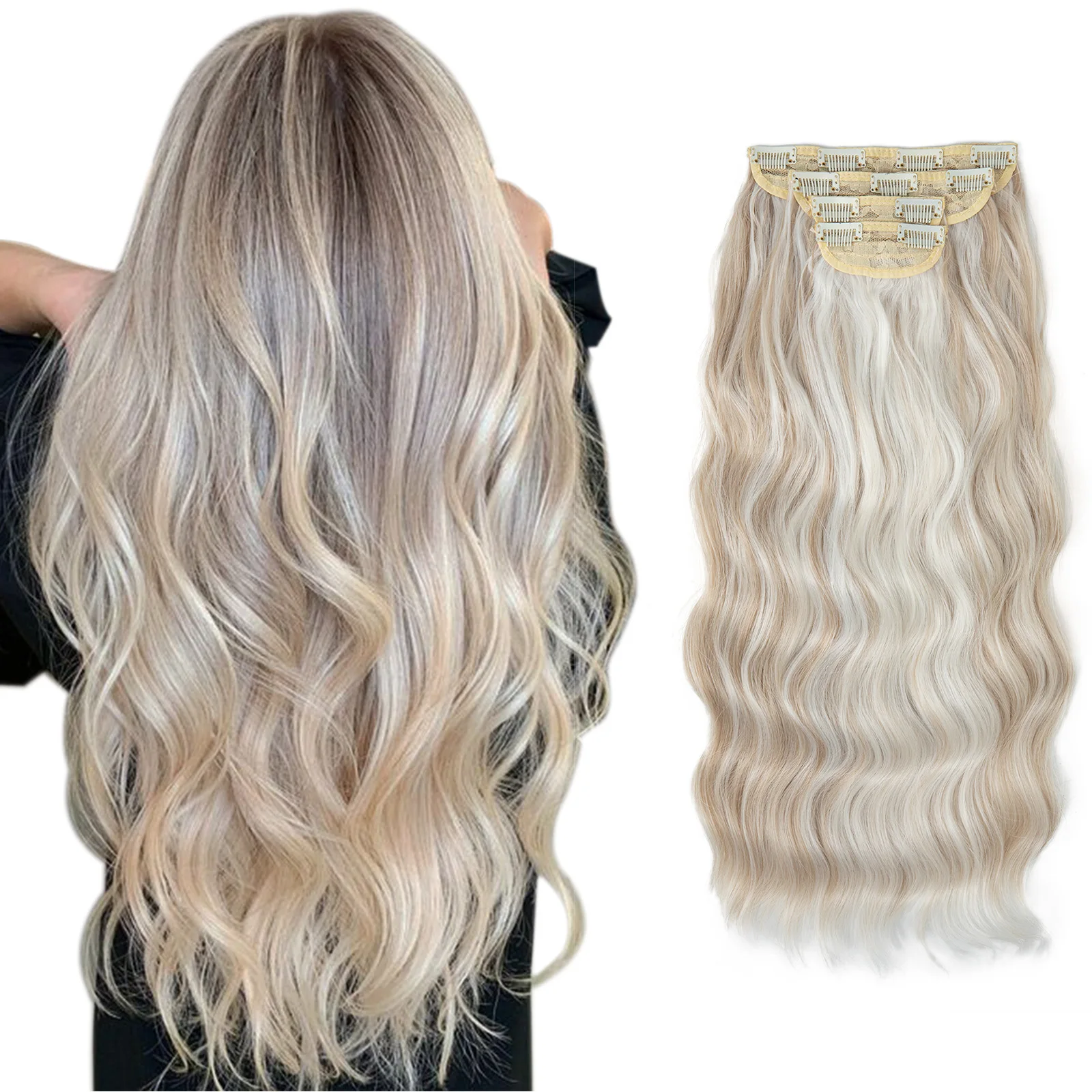 Water Ripple, Four Piece Set, Wig, One-piece Clip on Hair, Hair Extensions, Sturdy and Durable Design