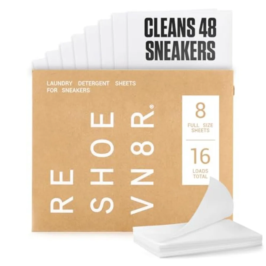 

Shoe Wash Detergent Sneaker Laundry Sheets 16 Loads, Cleans 48 Shoes Eco-Friendly Shoe Cleaner for Washer Safe on All Shoes, La