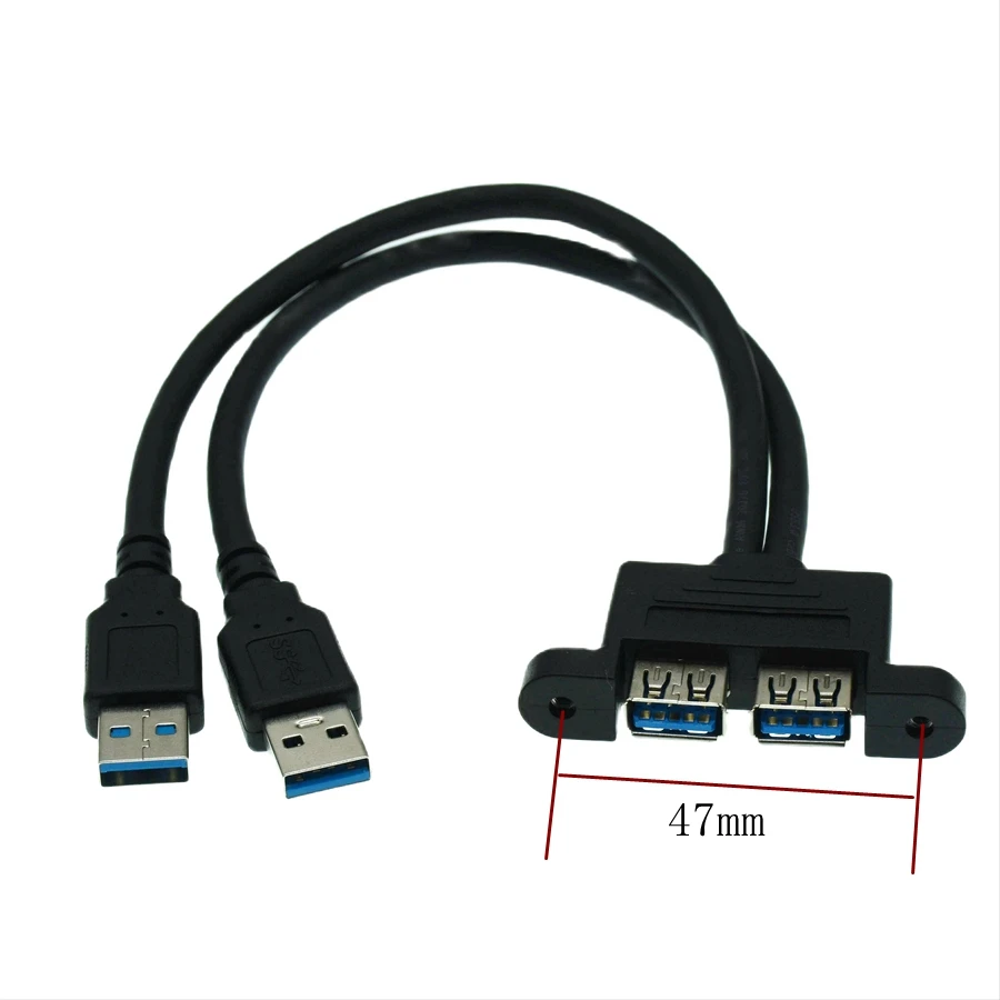 1PCS USB 3.0 Extension Cable Dual USB 3.0 Male to Female Foil+Braided Shielded with Screw Panel Mount Cable 50cm 0.3m 1m 1.5m