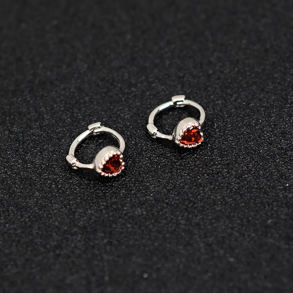 Huggies Earrings Purple white Green Blue Red Square Heart Silver Color Small Hoop Earrings for Women Girls Wedding Jewelry