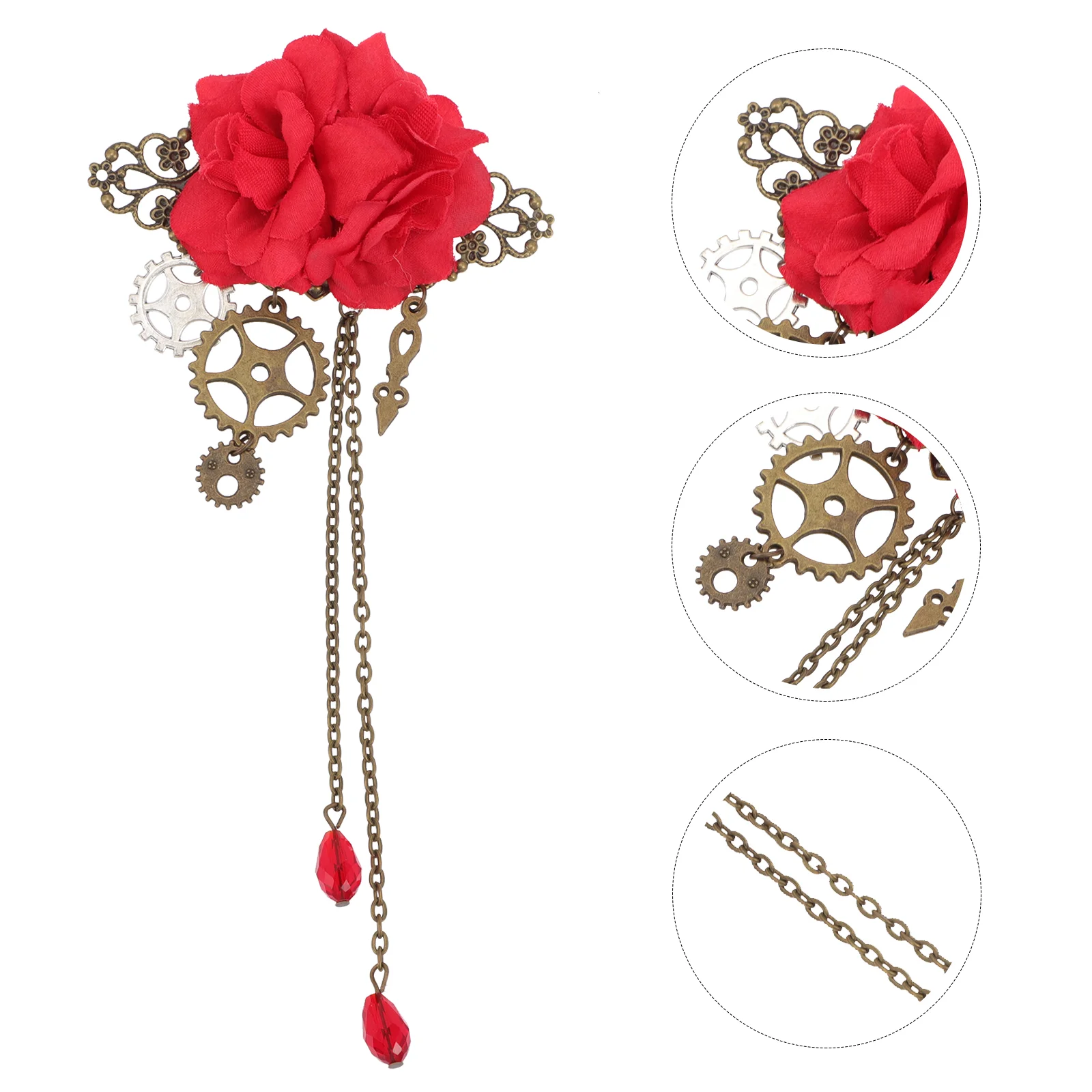 

Decorate Punk Mechanical Hairpin Steampunk Accessories Lolita Girl Rose Brooch Wedding Red Polyester