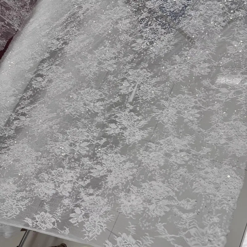 

New French Flower Nail Bead Embroidery Pearl Sequin Lace Decal Fabric Handmade Wedding Dress Background Decoration Accessories