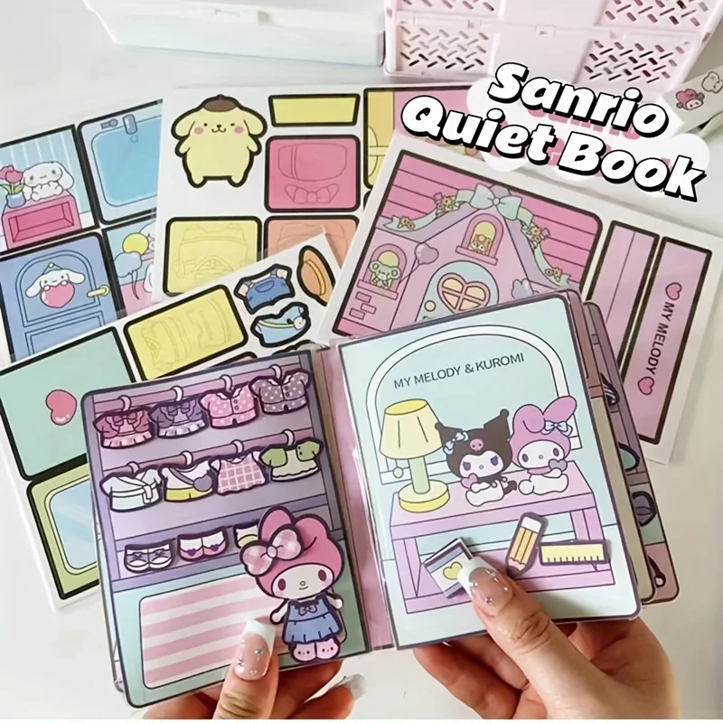 Sanrio Hello kitty Kuromi My Melody Cinnamoroll Pochacco Quiet Book Handmade Diy  Dressup Material Book Gift