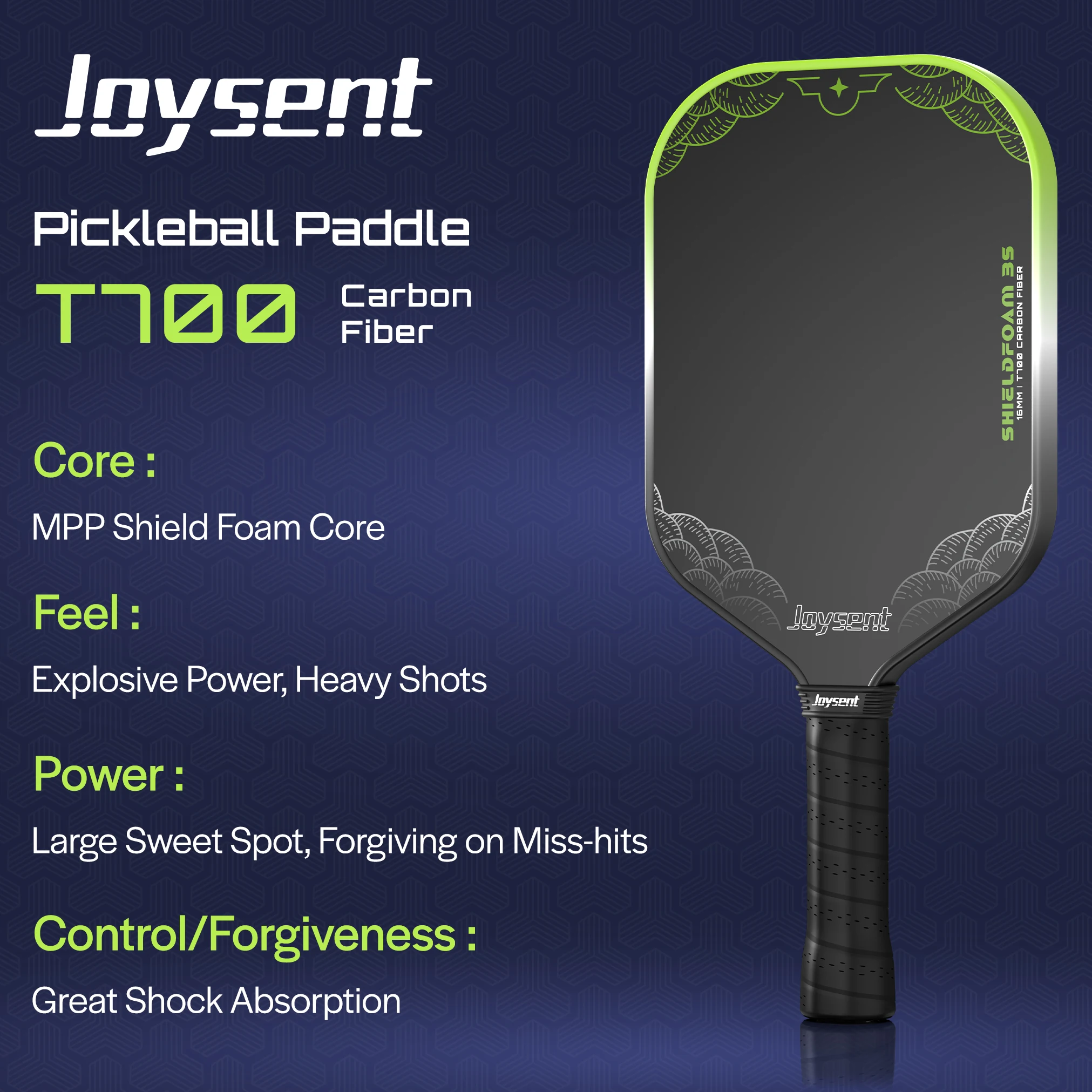 Joysent MPP Schaumkern Pickleball-Schläger Thermogeformtes T700 Rohkohlefaser 16mm Pickleball-Racket für Spin & Kontrolle für Fortgeschrittene – Detail 1