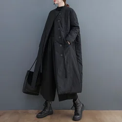 Oversized Winter New Long Cotton Coat Women Loose Fashion Pleated Ladies Jackets Casual Woman Long Sleeve Jackets Coats 2024