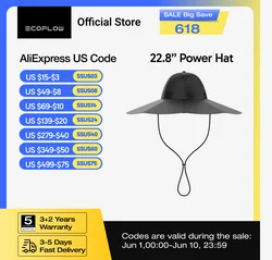 ECOFLOW Power Hat 22.8in, Solar Charging Bucket Fishing Hat, Dual USB-A/USB-C Ports, SPF 50+ Wide Brim Sun Hats for Women, Men