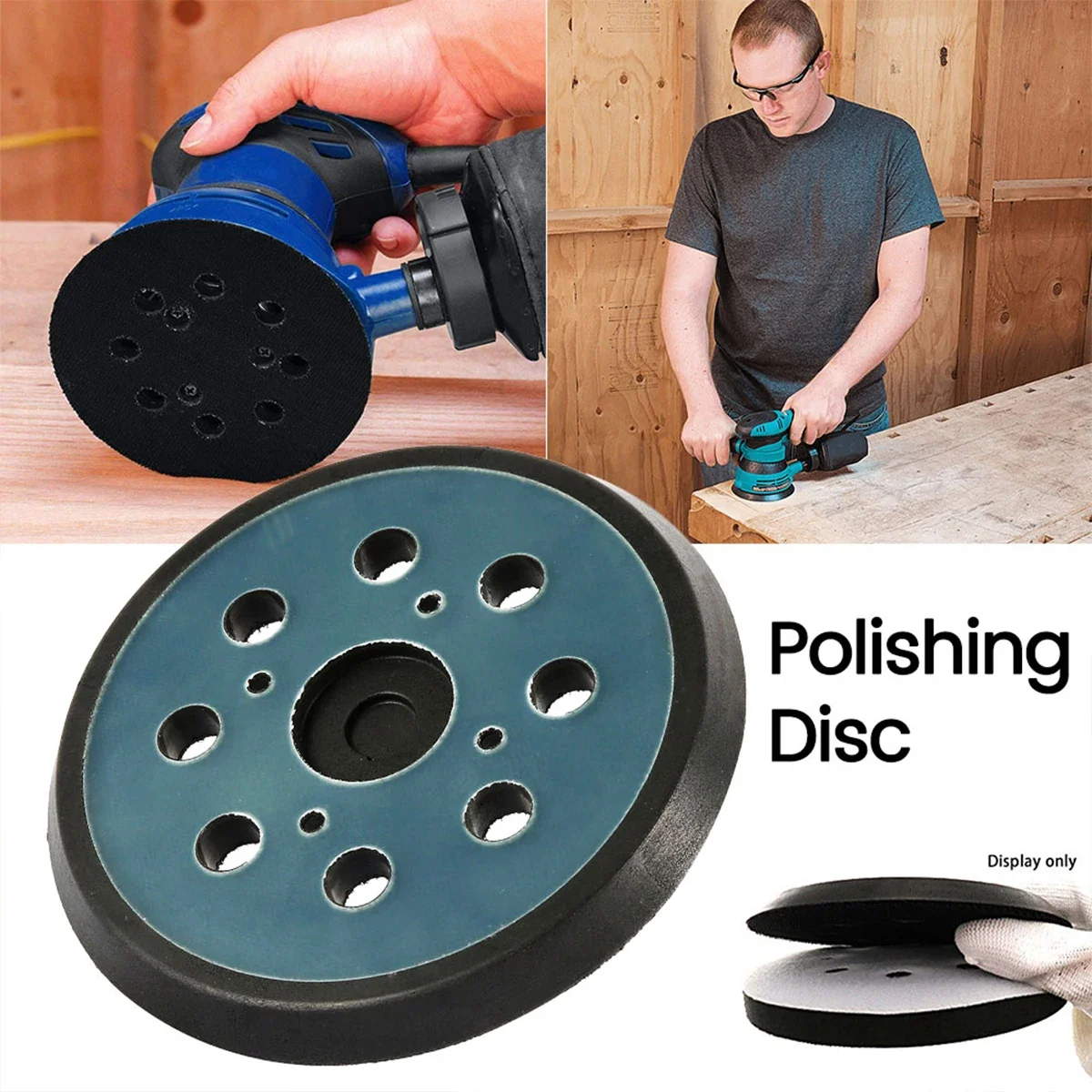 

5In Sander Pad 125mm 8 Holes 4Nails Backing Sanding Disc Pad Hook & Loop Sanding Pads Fits Air Sander Power Sander Polisher Tool