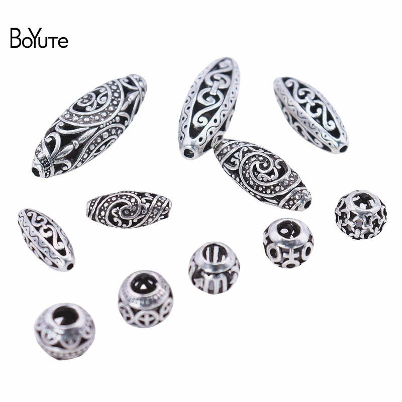 BoYuTe (30 Pieces/Lot) Tibetan Silver Color Bodhi Buddha Beads Big Hole Hollow Beads DIY Alloy Loose Bead Accessories Wholesale