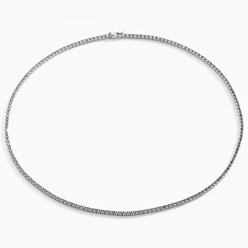 2MM Black Moissanite Tennis Necklace 925 Sterling Silver Hiphop Rock Link Chain Necklaces Women Men Gift Pass Diamond Tester
