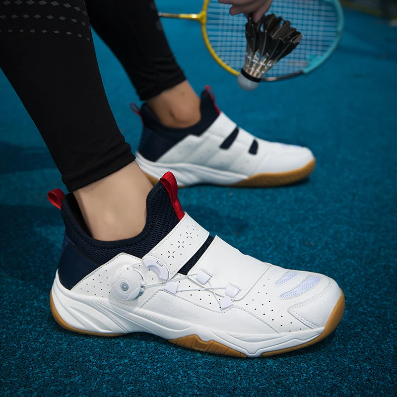 

2024 Good Quality Men Leather Athletic Badminton Training Shoes White Blue Women Big Size 36-46 Volleyball Tennis Footwears 8318