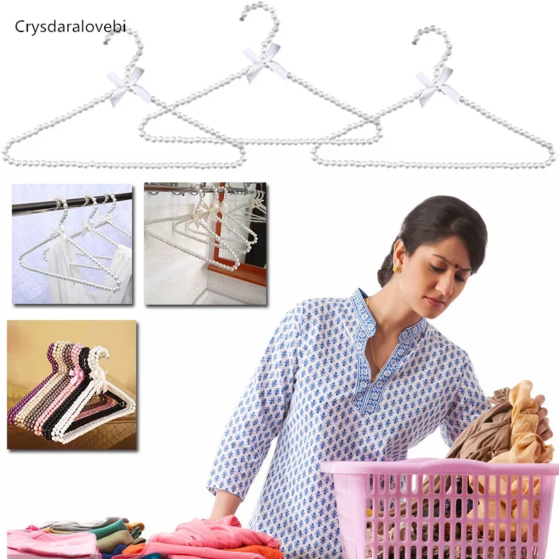 5/10pcs Clothes Hanger Plastic Pearl Home Closet Space Saver Clothes Dress Storage Rack Home Organization Tools Bow Hanger