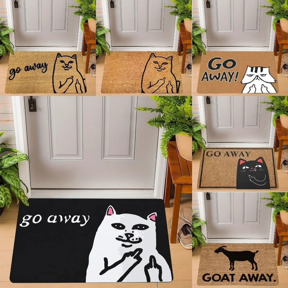 Playful Go Away Doormat Weird Cat WELCOME Rug Living Room Bedroom