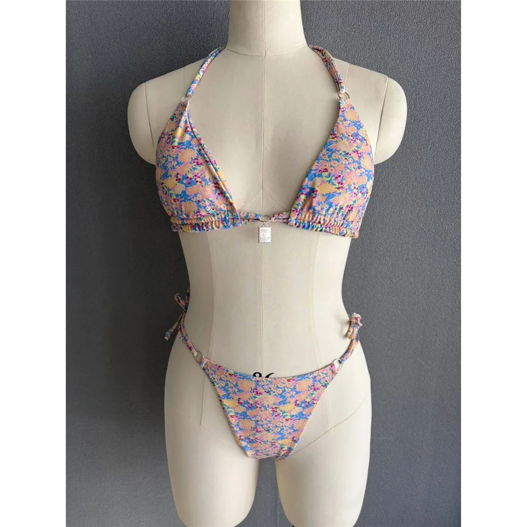 S - XL, mit Blumenmuster bedruckter Bikini mit Trägern, Damen-Badebekleidung, zweiteiliger Bikini-Set, Badeanzug, Badebekleidung, Modell V6177. – Detail 15