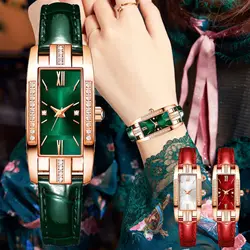 WOKAI High quality casual classic retro Ladies Belt Green Quartz Watch Rectangular Clock Girls Student Apparel Wrist Watch