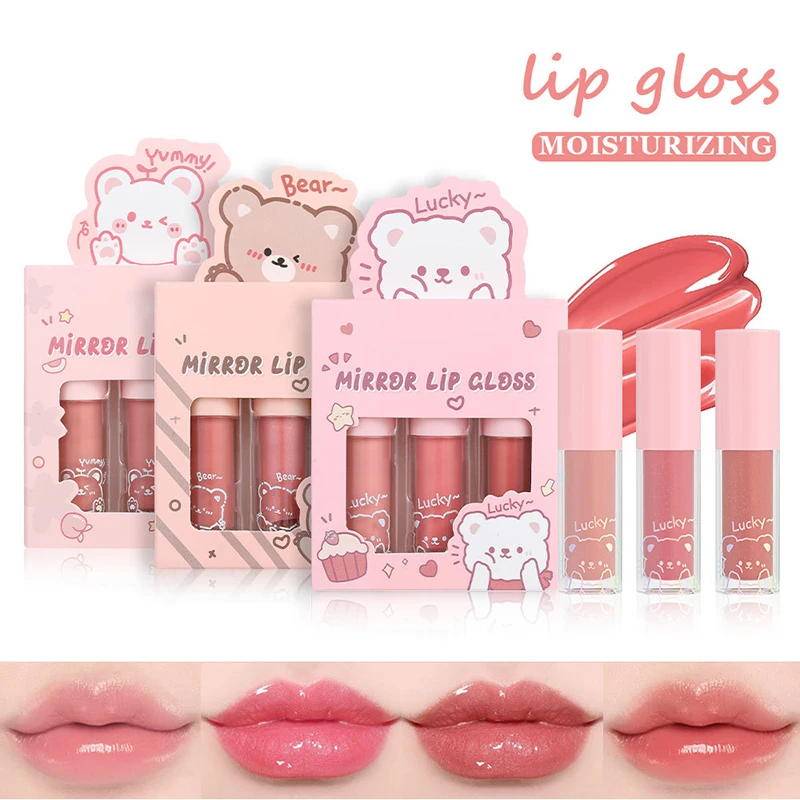 3 teile/satz glänzender Lip gloss feuchtigkeit spendend funkeln der Cartoon Lip gloss Perl glanz wasserdichter Spiegel Gesicht feuchtigkeit spendende Dudu Lippen