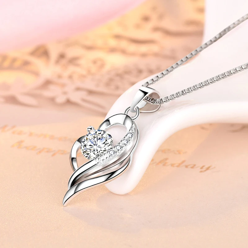 New Fashion 925 Sterling Silver Musical Note Design Fine Heart Zircon Pendant Necklaces Women Jewelry Rhinestone Clavicle Chain view 4