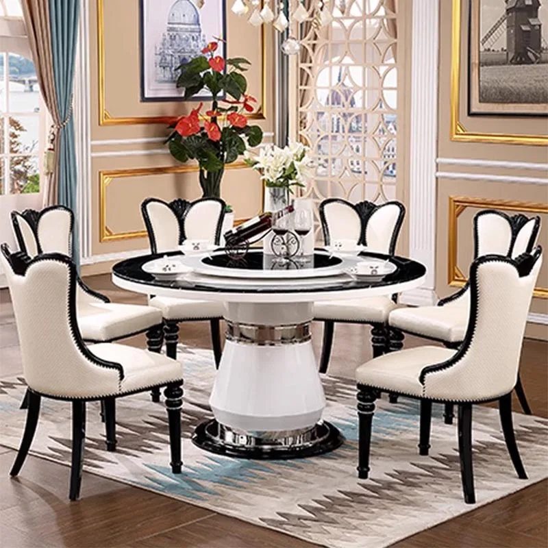 

Round Party Kitchen Table Modern Unique Rotator Mobile Set Dining Table Marble Salon Luxury Nordic Esstisch Home Furniture