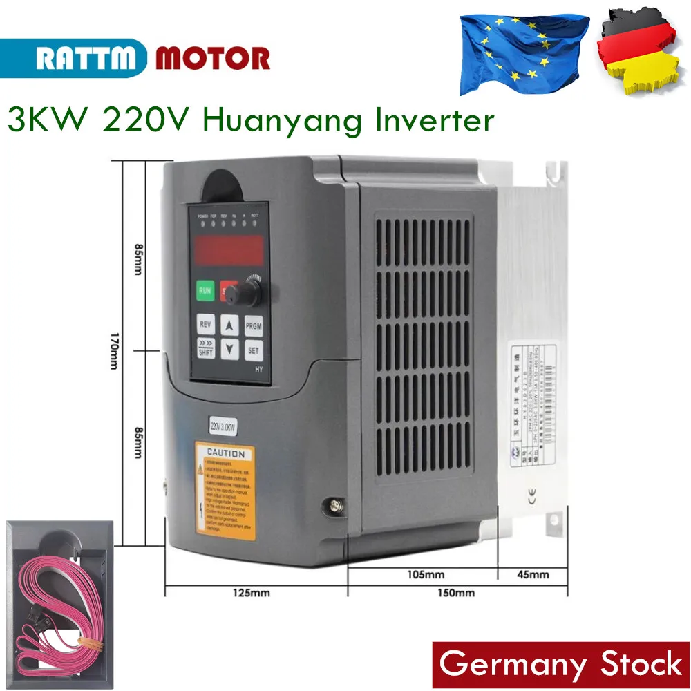 『In EU』Huanyang 3KW VFD 220V Variable Frequency Drive VFD Inverter Input 1 or 3 Phase output 3 Phase for 3KW CNC Spindle Motor