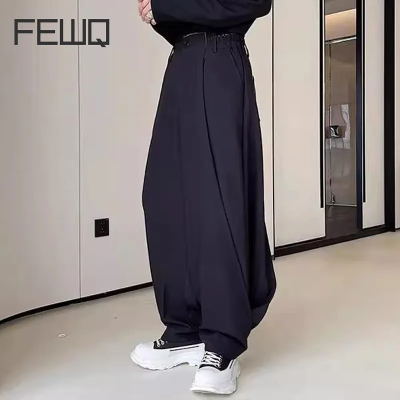 FEWQ Darkwear Straight Leg Men Wide Leg Pants Loose Fitting 2024 Solid Color Korea Fashion Casual Male Trousers Darkwear