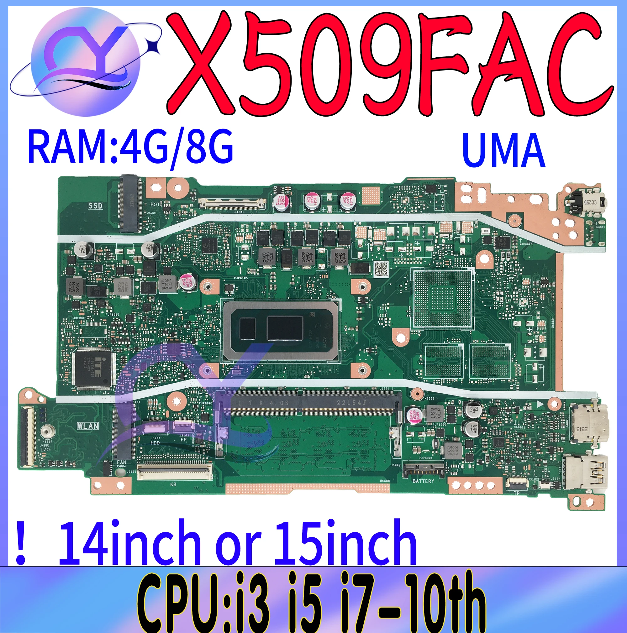 X509FAC Mainboard For ASUS VivoBook15 X509FA X409FAC X415FAC X515FAC Laptop Motherboard With i3-10110U i5-10210U i7-10510U 4G/8G