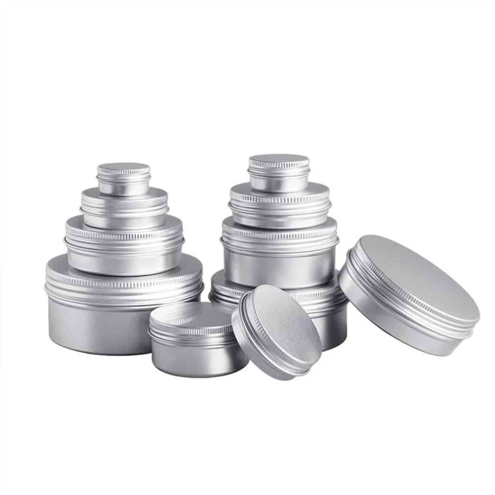 5/10/15/20/30/50/60/80/100/110/150/200g Empty Round Portable Aluminum Box Metal Tin Cans DIY Cream Silver aluminium case