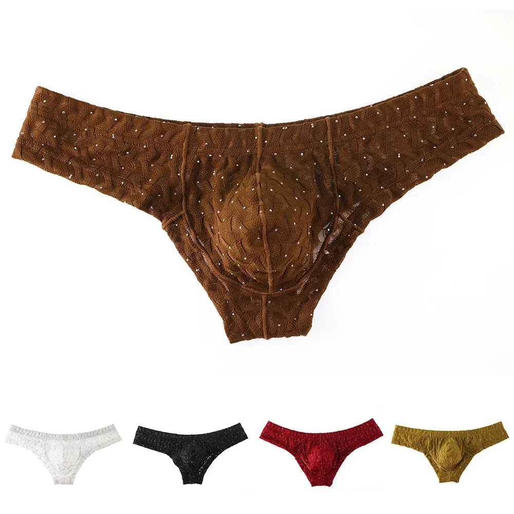 

Breathable Pouch Underpants Sexy Low-Waist Briefs For Special Occasions Brown Exotic Sexy Underwear For Men Lace Detail Panties