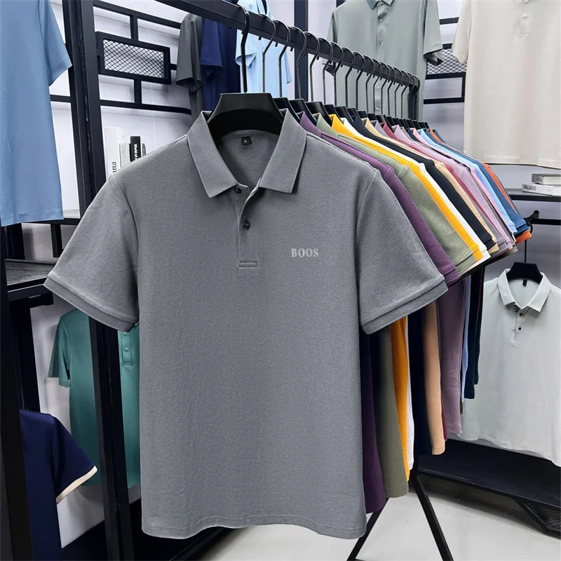 100% Baumwolle Hochwertige Herren Kurzarm-Poloshirts mit Kragen und Knöpfen Buchstabendruck Mehrere Farboptionen Meistverkaufte Herrenbekleidung – Detail 3