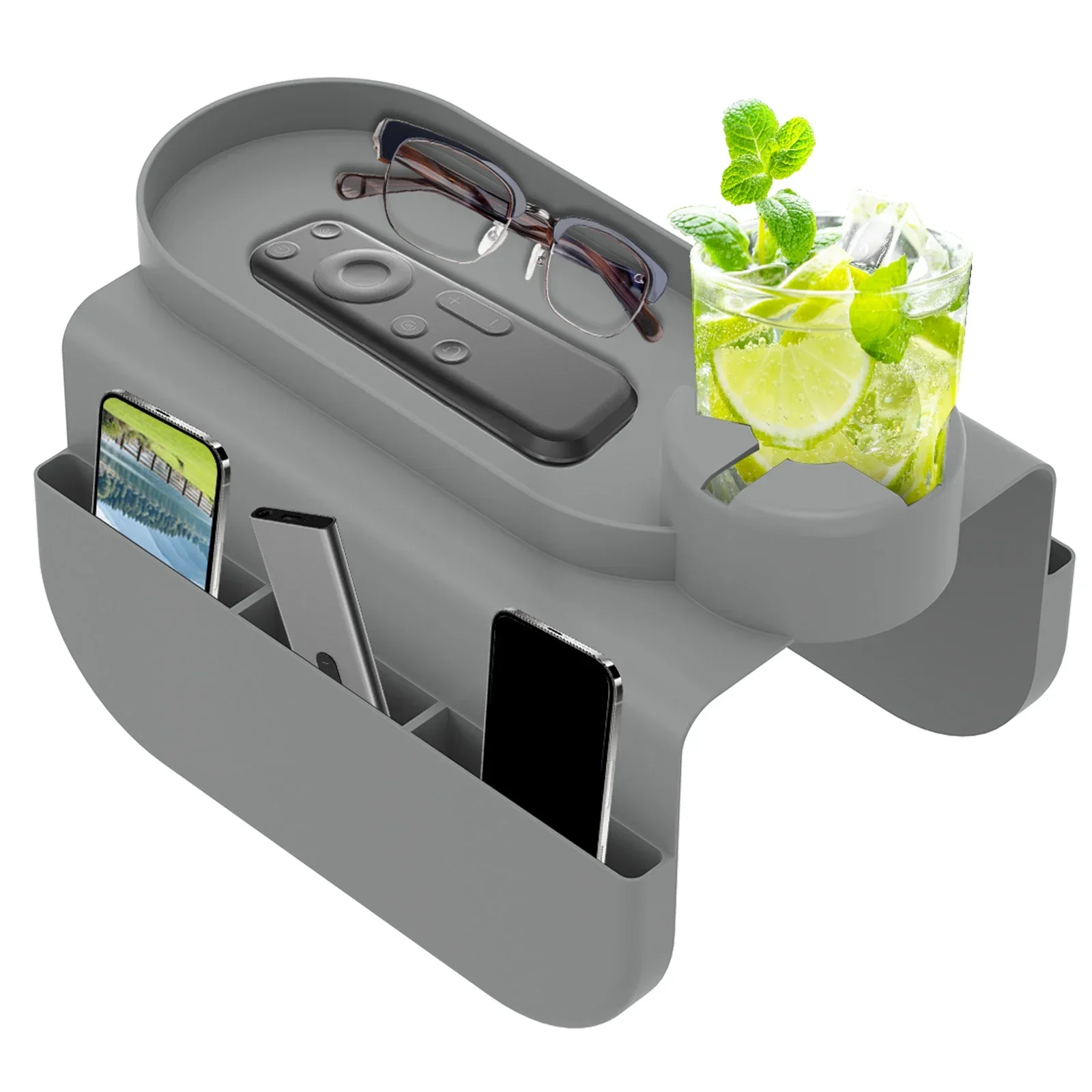 

Silicone Couch Cup Holder Sofa Armrest Tray Anti-Slip with Side Storage Pocket Remote Control Cups Snack Organizer